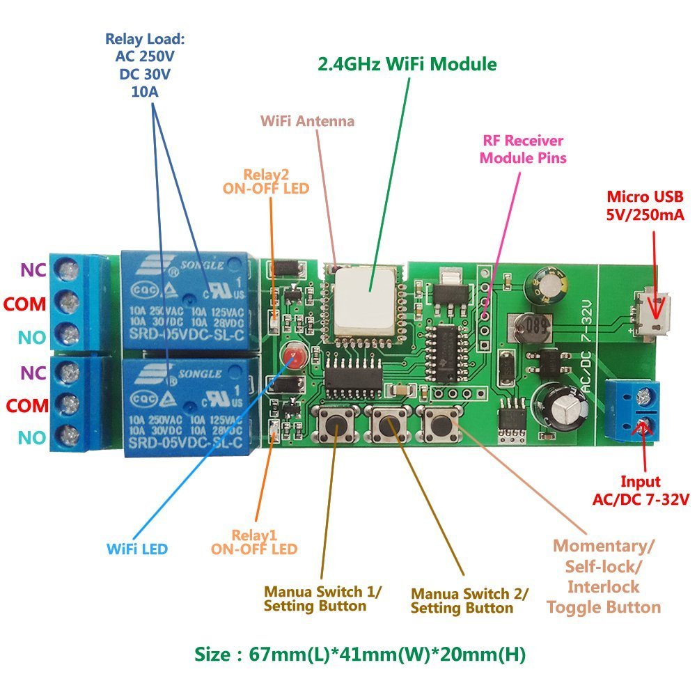 EWelink Wireless 2,4G-WLAN-Relais-Inch- Interlock-Switch-Modul Self-Locking- 