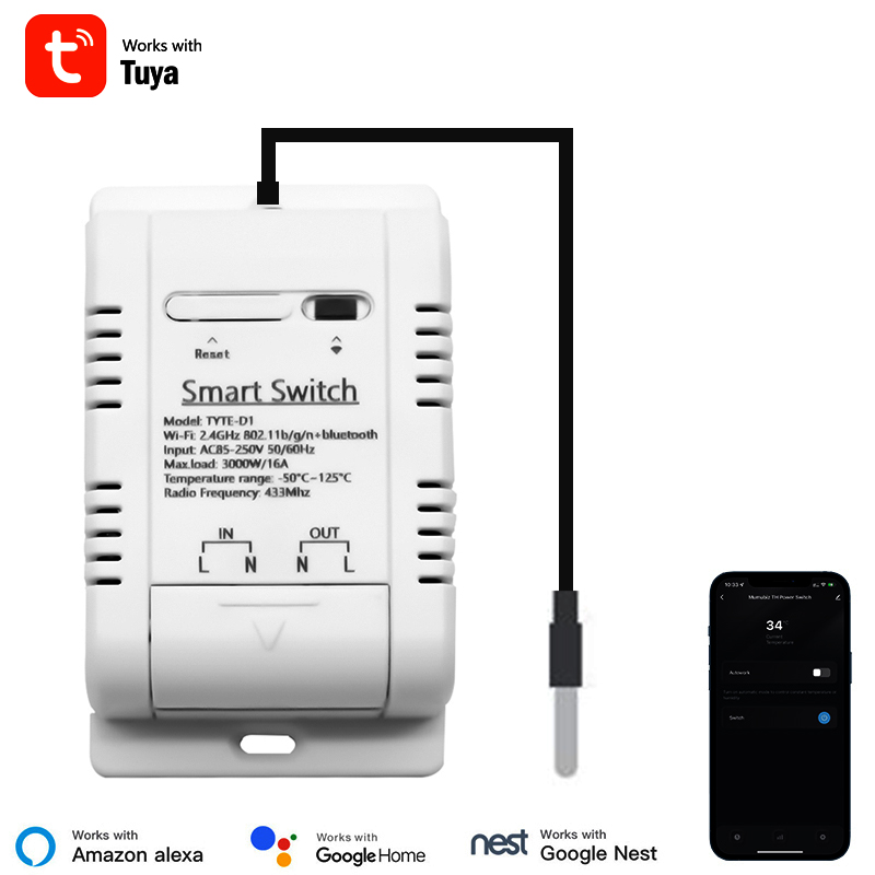 WiFi Smart Thermostat Swith with DS18B20 Temperature Sensor TH16 (Tuya  smart life APP) - EACHEN-DIY YOUR SMART HOME